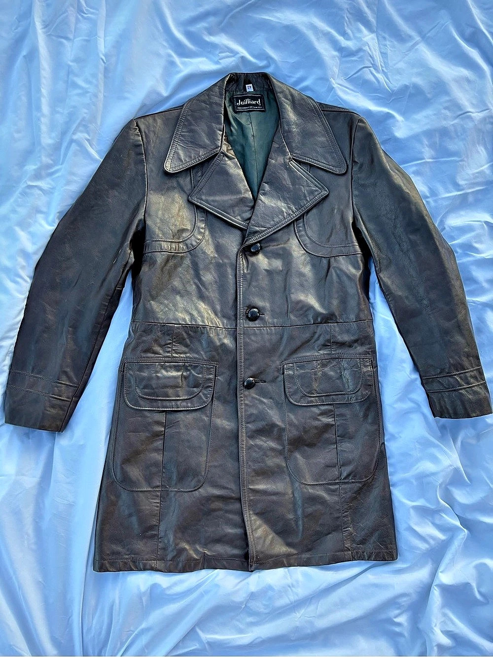 1970s Juilliard Leather Coat in Dark Brown Size 42